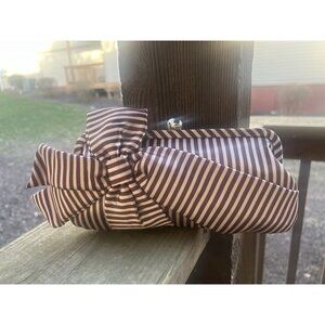 New Nordstrom tan brown striped satin bow clutch pouchette convertible purse